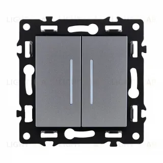 Выключатель 2-клавишный 10А/250В с LED подсветкой, серый Kollinger Asthetik AS-010GY