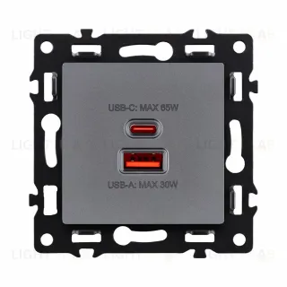 Розетка USB A+C 65W, серый Kollinger Asthetik AS-024GY