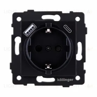 Розетка штепсельная SCHUKO 16A/250 В с USB A+C 20W, черный Kollinger REA-004BK для Aspekt, Eleganz, Reflex