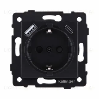 Розетка штепсельная SCHUKO 16A/250 В с USB A+C 20W, черный матовый Kollinger REA-004BM для Aspekt, Eleganz, Reflex