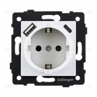Розетка штепсельная SCHUKO 16A/250 В с USB A+C 20W, белый Kollinger REA-004WH для Aspekt, Eleganz, Reflex