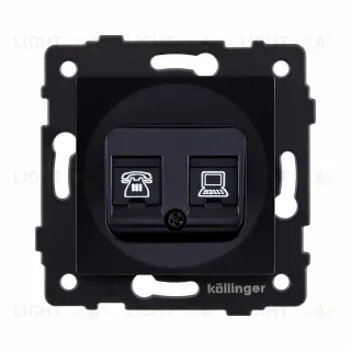 Розетка двойная RJ11 + RJ45 Cat.6, черный Kollinger REA-011BK для Aspekt, Eleganz, Reflex