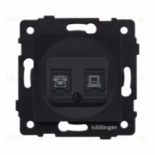 Розетка двойная RJ11 + RJ45 Cat.6, черный матовый Kollinger REA-011BM для Aspekt, Eleganz, Reflex
