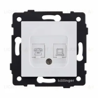 Розетка двойная RJ11 + RJ45 Cat.6, белый матовый Kollinger REA-011WM для Aspekt, Eleganz, Reflex