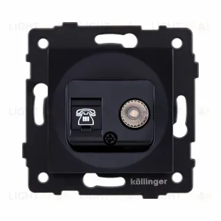 Розетка двойная TV (мама) + телефонная розетка RJ11, черный Kollinger REA-013BK для Aspekt, Eleganz, Reflex