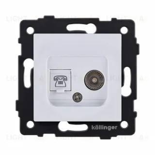 Розетка двойная TV (мама) + телефонная розетка RJ11, белый Kollinger REA-013WH для Aspekt, Eleganz, Reflex