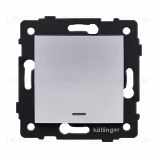 Выключатель 1-клавишный проходной 10А/250В с LED подсветкой, изогнутый, серый Kollinger REA-R-004GY для Aspekt, Eleganz, Reflex