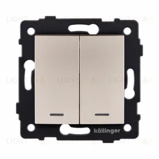 Выключатель 2-клавишный проходной 10А/250В с LED подсветкой, изогнутый, золотой Kollinger REA-R-010GD для Aspekt, Eleganz, Reflex