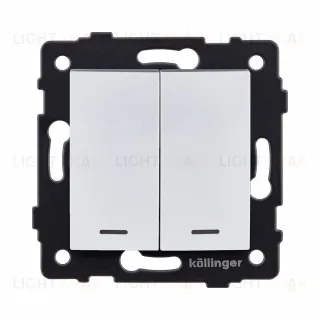 Выключатель 2-клавишный проходной 10А/250В с LED подсветкой, изогнутый, белый Kollinger REA-R-010WH для Aspekt, Eleganz, Reflex
