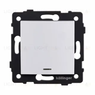 Выключатель кнопочный 1-клавишный 10А/250В с LED подсветкой, изогнутый, белый Kollinger REA-R-013WH для Aspekt, Eleganz, Reflex