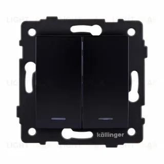 Выключатель кнопочный 2-клавишный 10А/250В с LED подсветкой, изогнутый, черный Kollinger REA-R-014BK для Aspekt, Eleganz, Reflex