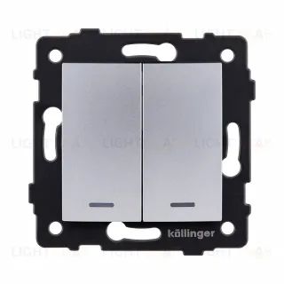 Выключатель кнопочный 2-клавишный 10А/250В с LED подсветкой, изогнутый, серый Kollinger REA-R-014GY для Aspekt, Eleganz, Reflex