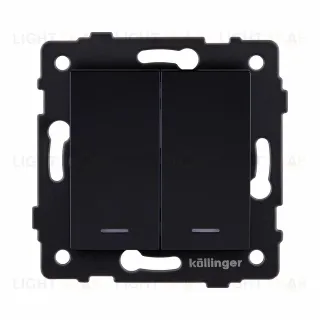 Выключатель 2-клавишный проходной 10А/250В с LED подсветкой, черный Kollinger REA-S-010BK для Aspekt, Eleganz, Reflex