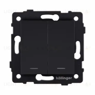 Выключатель 2-клавишный проходной 10А/250В с LED подсветкой, черный матовый Kollinger REA-S-010BM для Aspekt, Eleganz, Reflex