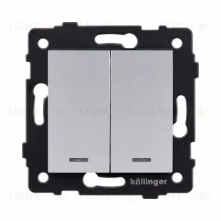Выключатель 2-клавишный проходной 10А/250В с LED подсветкой, серый Kollinger REA-S-010GY для Aspekt, Eleganz, Reflex