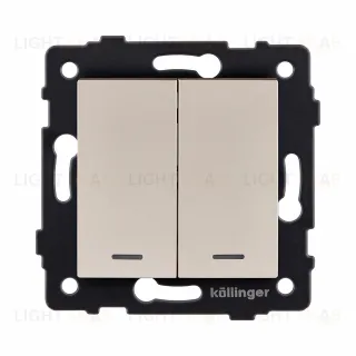 Выключатель кнопочный 2-клавишный 10А/250В с LED подсветкой, золотой Kollinger REA-S-014GD для Aspekt, Eleganz, Reflex
