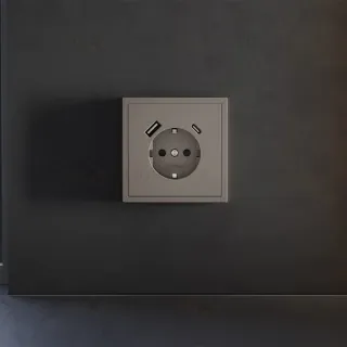 Накладка для розетки с заземлением и защитными шторками, с USB A+C Voltum S70 (капучино) VLS001014