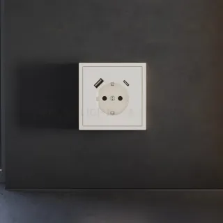 Накладка для розетки с заземлением и защитными шторками, с USB A+C Voltum S70 (хлопок) VLS001013