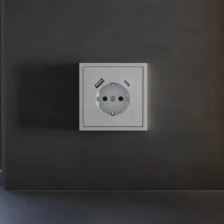 Накладка для розетки с заземлением и защитными шторками, с USB A+C Voltum S70 (серый) VLS001016
