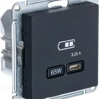 Розетка тип-C 65W высокоскор.заряд. QC, PD, мех. Systeme Electric AtlasDesign Карбон USB ATN001027