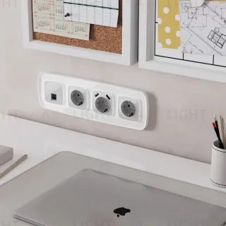 Комплект механизма компьютерной розетки Ambrella Volt RJ-45 (8P8C) CAT6A экранированной с автоматической защитной шторкой OMEGA MO412005 Серебро глянец QUANT (OP4120, VM185)