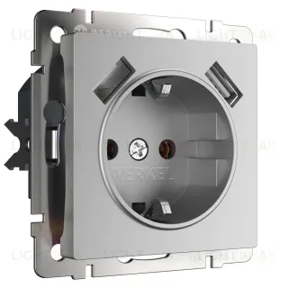 Розетка с заземлением, шторками и USBх2 Werkel W1171506 4690389164774 a050886