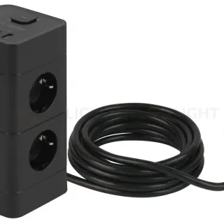 Сетевой фильтр ЭРА TWR-8es-1,5m-4USB-B башня с защитой заземлением с выключателем 8 розеток+4xUSBA+C 1,5м 16А черный Б0069072