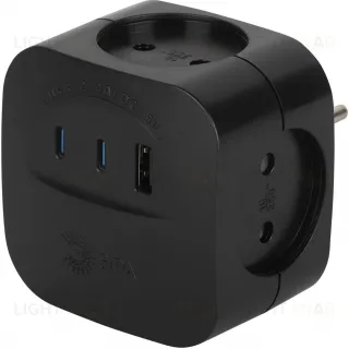 Разветвитель электрический ЭРА SP-4-3USBAC-B на 4 розетки + 3 USB A+C со шторками 10А черный Б0069084