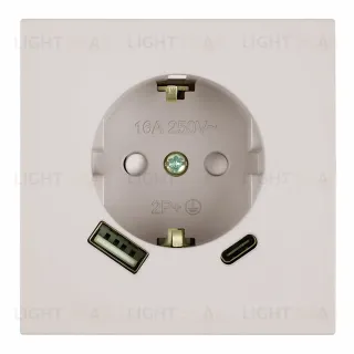 Розетка 1-местная 16А + USB + Type C (механизм) Stekker 250В 20W Мия RST16-3119-08 50482