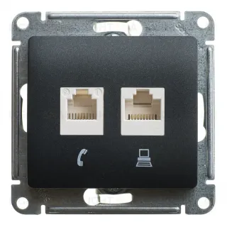 Розетка 2-ая компьютерная RJ45+RJ45, кат.5E Systeme Electric Glossa Антрацит GSL000785KK