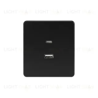 Розетка ROUND USB-A+Type-C 3А с функцией быстрой зарядки оникс KRANZ KR-78-0734-3