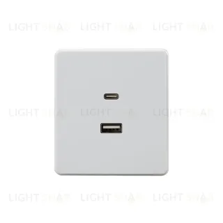 Розетка ROUND USB-A+Type-C 3А с функцией быстрой зарядки перламутр KRANZ KR-78-0734-1