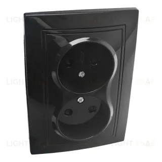 Розетка 2П двойная с защ. шт. скрытой установки 16А 250В IP20, черная (керамика) "Дельта" General 477318