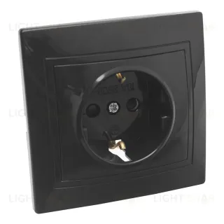 Розетка 2П+З с защ. шт. скрытой установки 16А 250В IP20, черная (керамика) "Дельта" General 477320