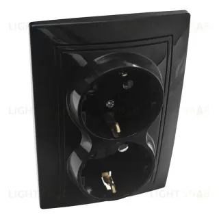 Розетка 2П+З двойная скрытой установки 16А 250В IP20, черная (керамика) "Дельта" General 477321
