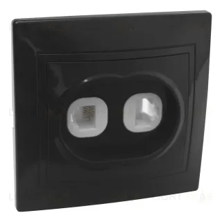 Розетка телефонная RJ11 + компьютерная RJ45 скрытой установки IP20, черная "Дельта" General 477329