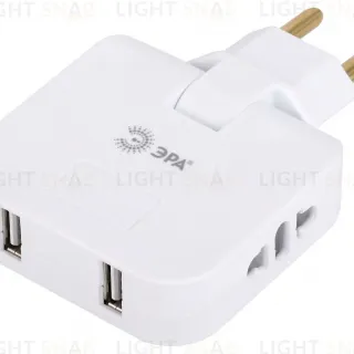 Разветвитель электрический Эра SPF-2-FL-USB поворотный на 2 розетки + 2USB 10А белый Б0069089