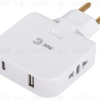 Разветвитель электрический Эра SPF-2-FL-USBC поворотный на 2 розетки + 2USB A+C 10А белый Б0069090