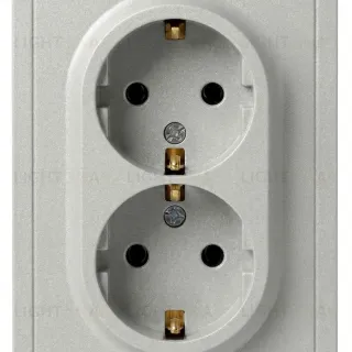 Розетка Эра Galaxy 15-2105-03 с заземлением двойная 2X2P+E Schuko со шторками IP20 16А-250В алюминий Б0070701