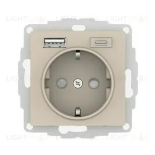 Розетка 16А c 2 USB A+C, 5В/2,4А/3,0А, 2х5В/1,5А, механизм Systeme Electric AtlasDesign Песочный ATN001232
