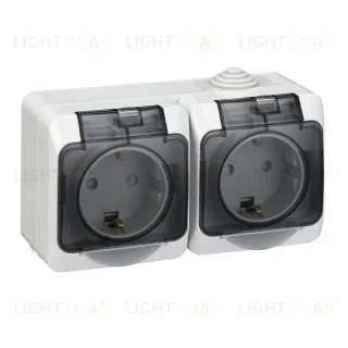 Розетка 2-я с/з со шторками c крышкой IP44 Systeme Electric Этюд наруж Серая PA16-244C