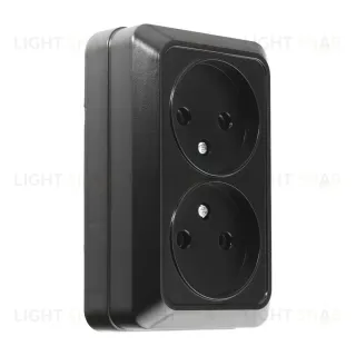 Розетка двойная 2П открытой установки IP20 10А 250В (керамика) черная  General Альфа 477056